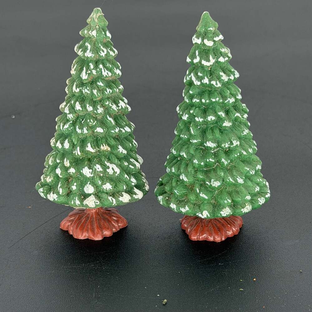 2 Soft Vinyl Christmas Village Trees 3.5in Snow Tipped Pine Squeezable Decor